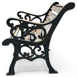 Pair of cast iron and wooden slatted chairs