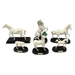 Six Royal Doulton horse figures in a matt finish on plinths, to include Spirit of the wind, Spirit of the wild, Springtime etc