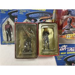 Star Trek - Eaglemoss Official Starships Collection three unopened issue No.1 and Issue No.2; five boxed Fabbri metal figures; and four carded action figures; together with Dr. Who - Eaglemoss Official Figurine Collection unopened Issue No.1; Dr. Who Monster Invasion parts 2 & 3, both unopened; four Dapol carded Dr. Who action figures and two others.