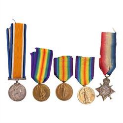 WWI British medals comprising 1914-15 Star, War medal and three victory medals 