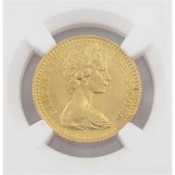 Queen Elizabeth II Rhodesia 1966 gold ten shillings coin, encapsulated and graded PF64 by NGC