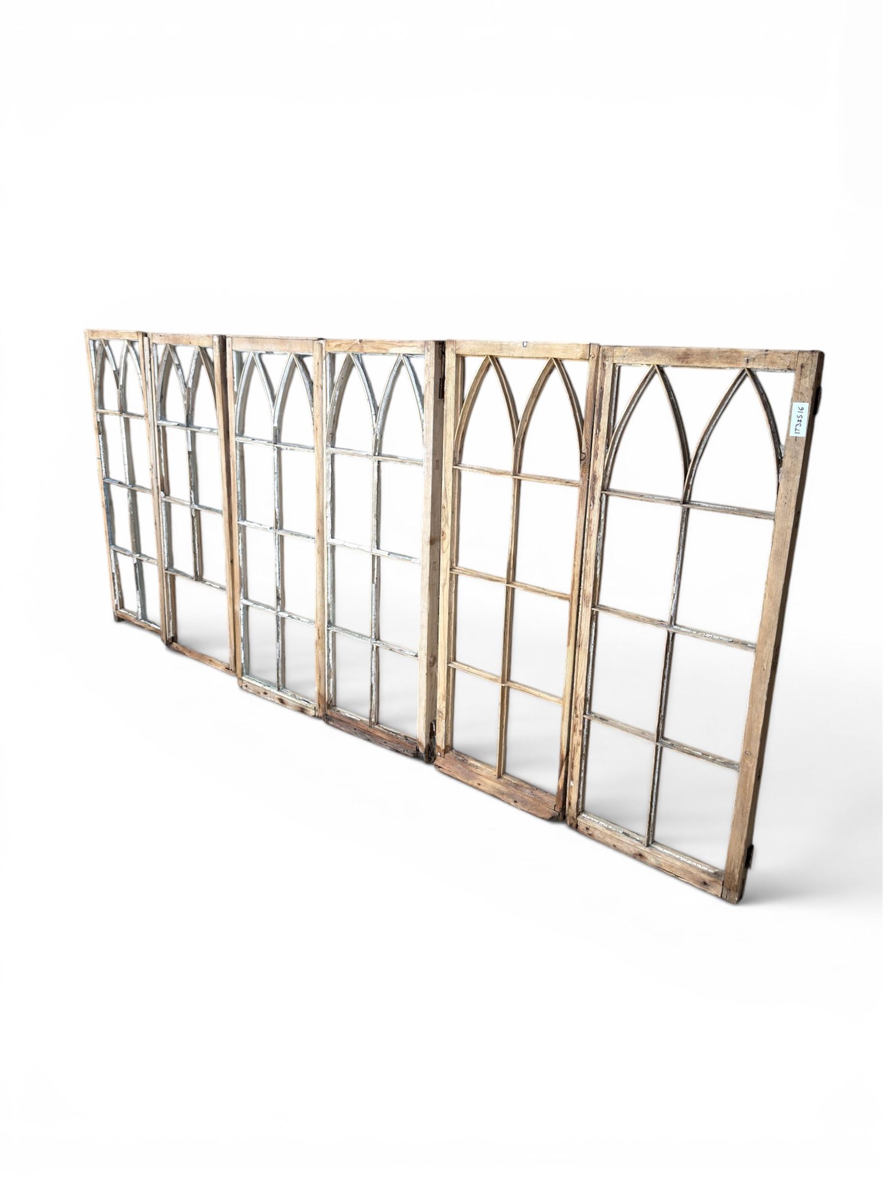 Six - three pairs of Victorian pine windows, Gothic arch design with astragal glazing, measurements each window