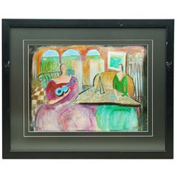 Jacqueline Holland Berkley (British 20th century): 'A Blue Violin For Sisters', limited edition print signed and numbered 390/495, 37cm x 51cm 