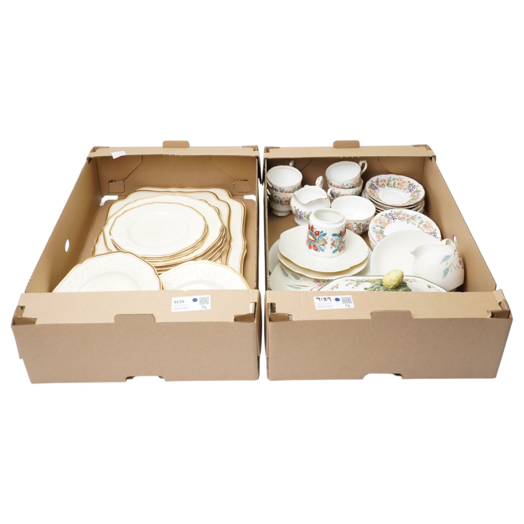 Crown Ducal Gainsborough pattern part dinner service, Paragon Country Lane pattern part tea set etc in two boxes