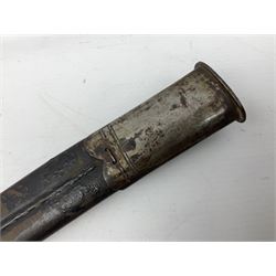 19th century Bayonet with 58cm fullered Yataghan shaped blade, stamped with anchor mark, with leather scabbard