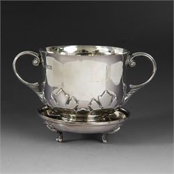 Early 20th century silver porringer, decorated in relief with foliate decoration and later...
