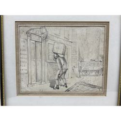English School (Mid 19th century): Temperance Movement Cartoons, pair pencil drawings signed with indistinct monogram, possibly HF or HJ 19cm x 25cm (2)