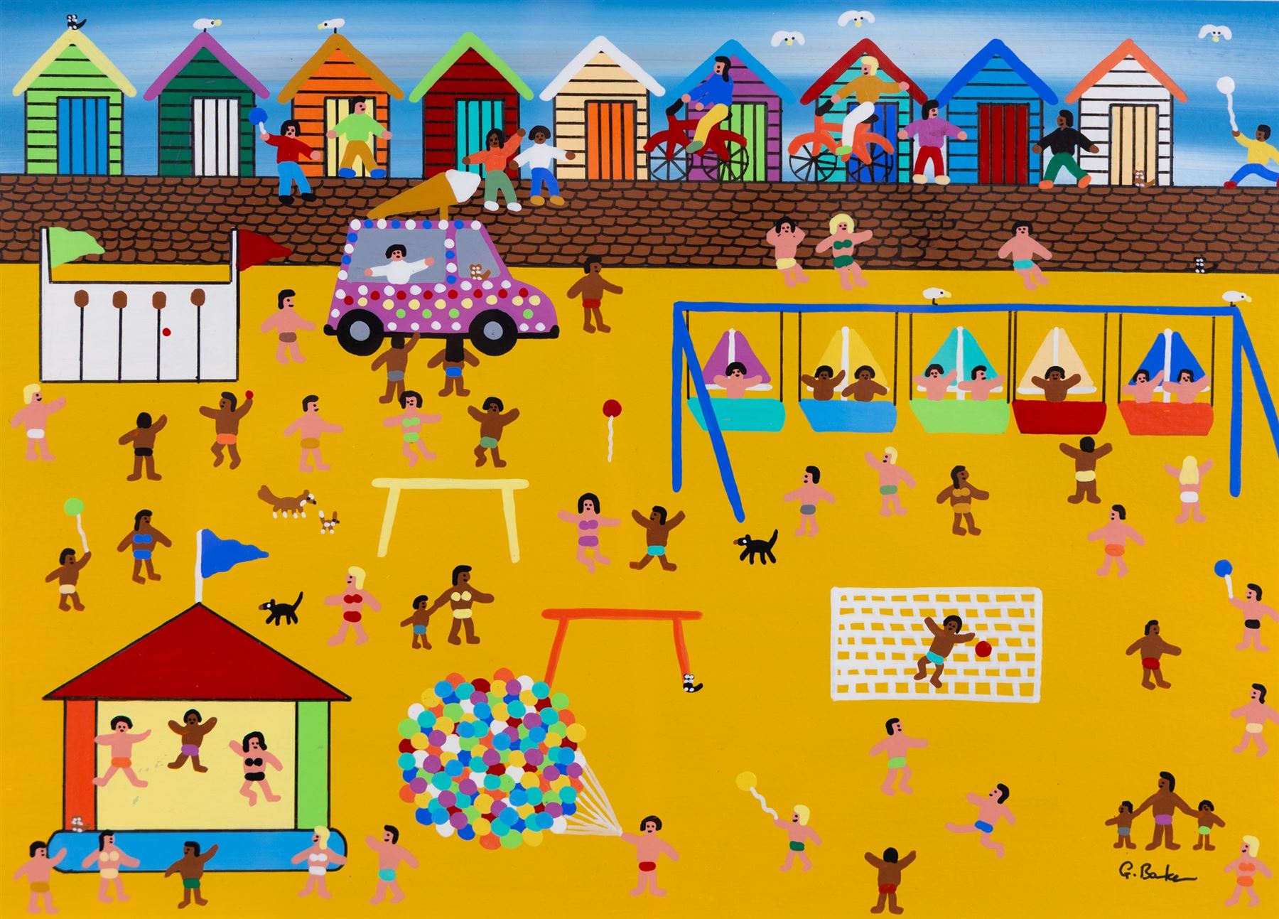 Gordon Barker (British 1960-): 'Funfair at the Beach', acrylic on paper signed, titled verso 24cm x 34cm 