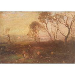William Ashton (British 1853-1927): Horse and Rider at Sunset, oil on canvas signed 24cm x 35cm