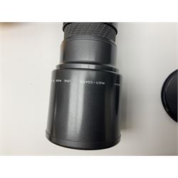 Four camera bodies, to include, Ricoh KR-10 serial no. 38826, Pentax MZ-M serial no. 4185969 with 'SMC Pentax- M 1:3.5 28mm' lens, Canon EOS500 serial no. 080927, with 'Sigma Zoom 100-300mm 1:4.5-6.7 DL'  lens etc, with other camera lenses and equipment 