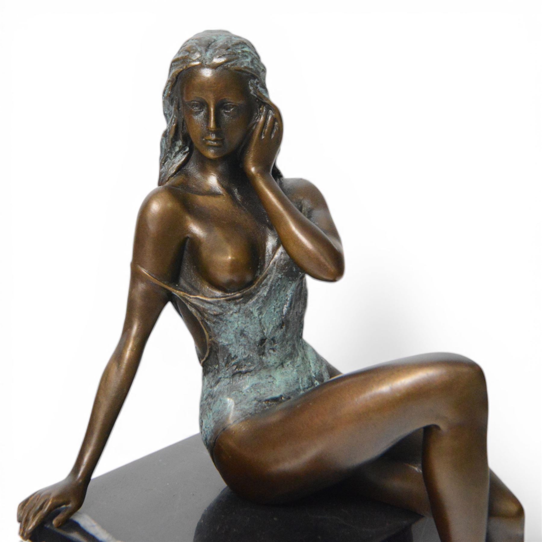 After Jean Patou, art deco style bronze modelled as a seated lady, H24cm