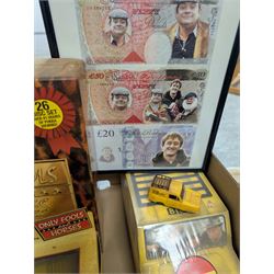 Collection of Only Fools and Horses memorabilia, including Westminster Mint limited edition fifty pence coin set, DVD box set, Corgi Reliant Regal, playing cards, framed bank notes, Griffin Cartoon of the bar scene, etc, together with a Vicar of Dibley DVD box set