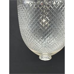 India Jane Interiors - pair of glass hallway lanterns, hobnail glass bell shaped jar, wide shaped glass dish, silvered metal chains and band with single branch 