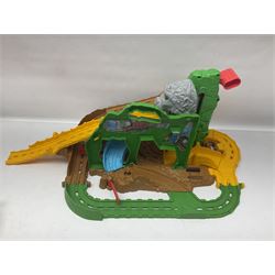 Quantity of Thomas the Tank Engine playsets and track, and Thunderbirds 2004 Tracy Island playset with some associated vehicles, in two boxes 