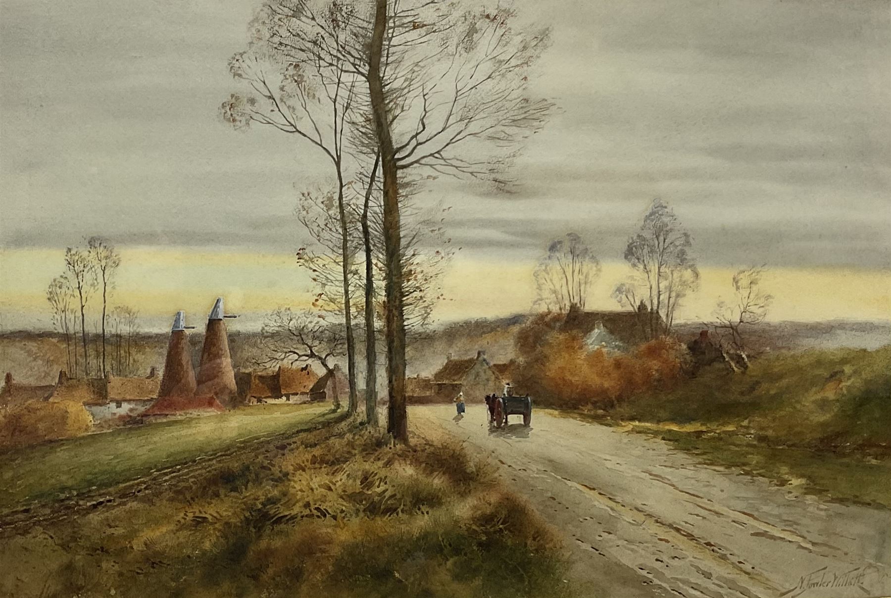 Norris Fowler Willatt (aka Louis van Staaten) (British 1859-1924): Kent Village with Oast Houses, watercolour signed 35cm x 53cm