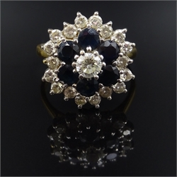  Diamond and sapphire gold cluster ring, hallmarked 18ct  