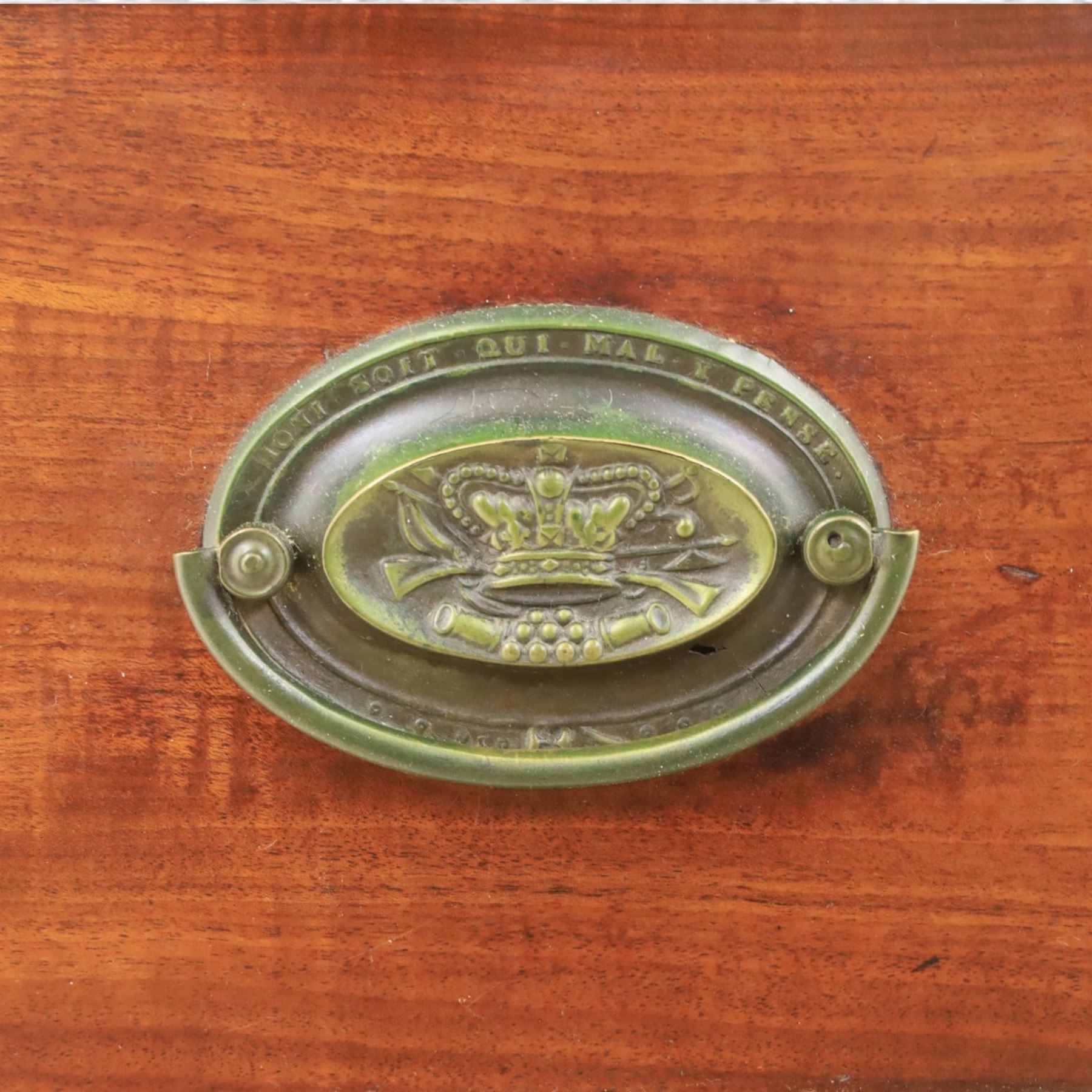19th century mahogany chest, two short over three long drawers with brass handles, raised on shaped feet