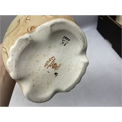 Fieldings Crown Devon Windsor pattern wash jug and bowl, together with two blush ivory ewers and other Victorian ceramics to include twin handled vase of flattened form and jug, tallest H36cm