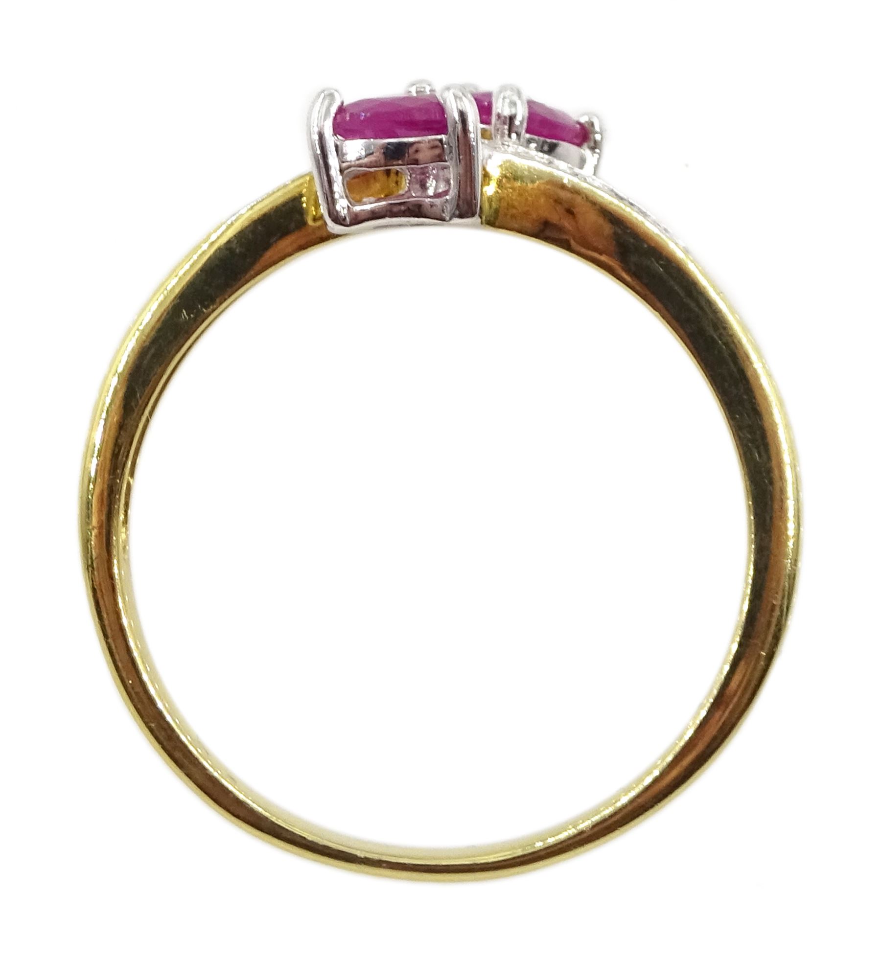 Silver-gilt pear shaped ruby ring, with diamond set shoulders, stamped 925