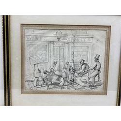 English School (Mid 19th century): Temperance Movement Cartoons, pair pencil drawings signed with indistinct monogram, possibly HF or HJ 19cm x 25cm (2)