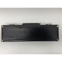 Boosey & Hawkes London Regent three-piece flute, serial no.345447; in B&H Bandhite hard carrying case; and Deg Music Company Inc. USA Claudel Model three-piece flute, serial no.491718, in hard carrying case (2)