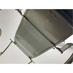 Silver Cross coach-built doll's pram with green fold-down hood and cover, sprung tubular frame, chrome and white handle, four spoked wheels with brake, mattress, pillow and bedding L97cm