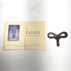 1950s Kaiser 'Universe' 400 day anniversary clock, moonphase dial with Arabic chapter ring decorated with the zodiac signs, globe pendulum, under glass dome, H27cm