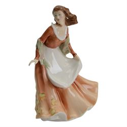 Two Royal Doulton figures, The Jester HN2016 and Autumtime HN3231, both boxed 