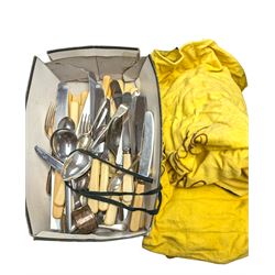 Silver napkin ring and a silver teaspoon, hallmarked, together with a quantity of stainless steel ivorine handled knives and other flatware