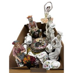 Five ‘The Juliana Collection’ figures, Capodimonte figure of a cobbler, four decorative cat plates, another decorative plates and Aynsley china