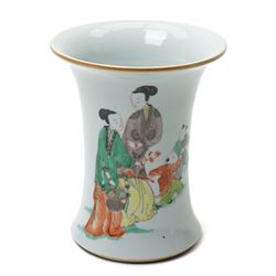 Chinese famille verte brush pot, decorated with mothers and children, Republic period, but...