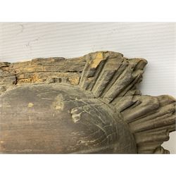 Carved pine mask of the sun, probably late 17th/early 18th century, originally a cresting, bearing Christie's lot labels, D20cm

Provenance 
Lot 161, Christopher Howe - The First Twenty Years, Christie's. 24th March 2004

