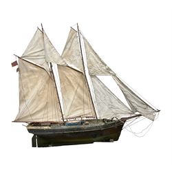 Late Victorian scratch built model of 18th century ship in full sail with the name Ann & Mary painted to the hull, upon a wooden stand, H128cm
