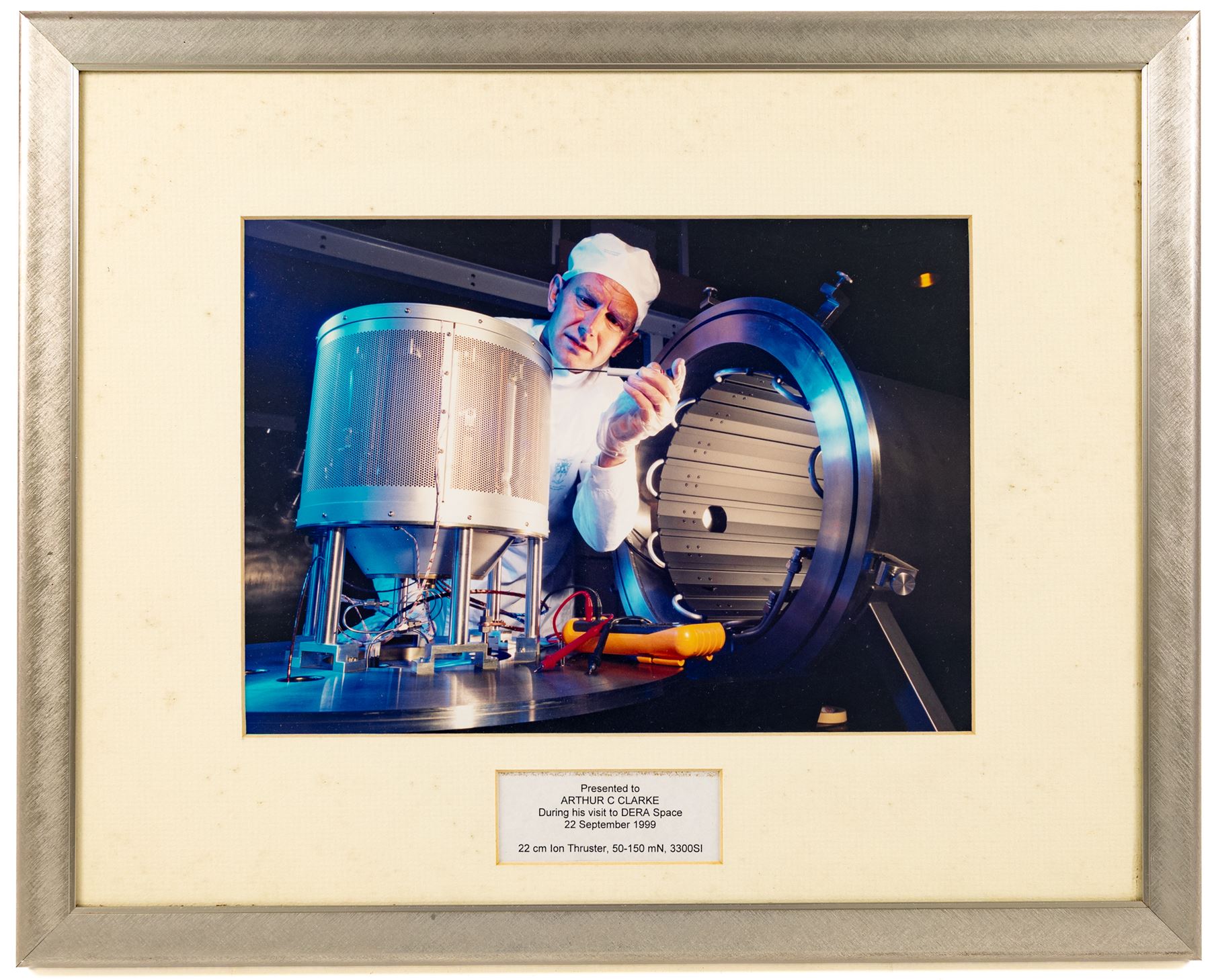Stanley McMurtry (Mac) (British 1936-) original cartoon presented to Arthur C Clarke by the artist and the Daily Mail 1996, together with other items gifted to Arthur C Clarke, including Annigoni limited edition print of Sri Lankan model Sharmini signed and dedicated to Arthur and his brother by the model, two framed images of Earth, a Russian address book with a hand-written dedication to the first page and a framed image of a 22cm Ion Thruster, largest H85cm

Notes: This item is from the private collection of Arthur C. Clarke's brother.