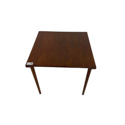 France & Son - mid-20th century teak square side table on circular tapering supports 