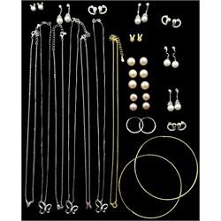 Collection of silver and stone set silver jewellery including six pairs of pearl stud earrings, four pairs of simulated pearl pendant earrings and cubic zirconia necklaces etc, all stamped 925 and with boxes 