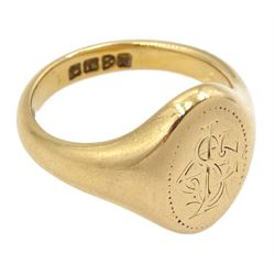 Edwardian 18ct gold signet ring, engraved with initials, Chester 1911