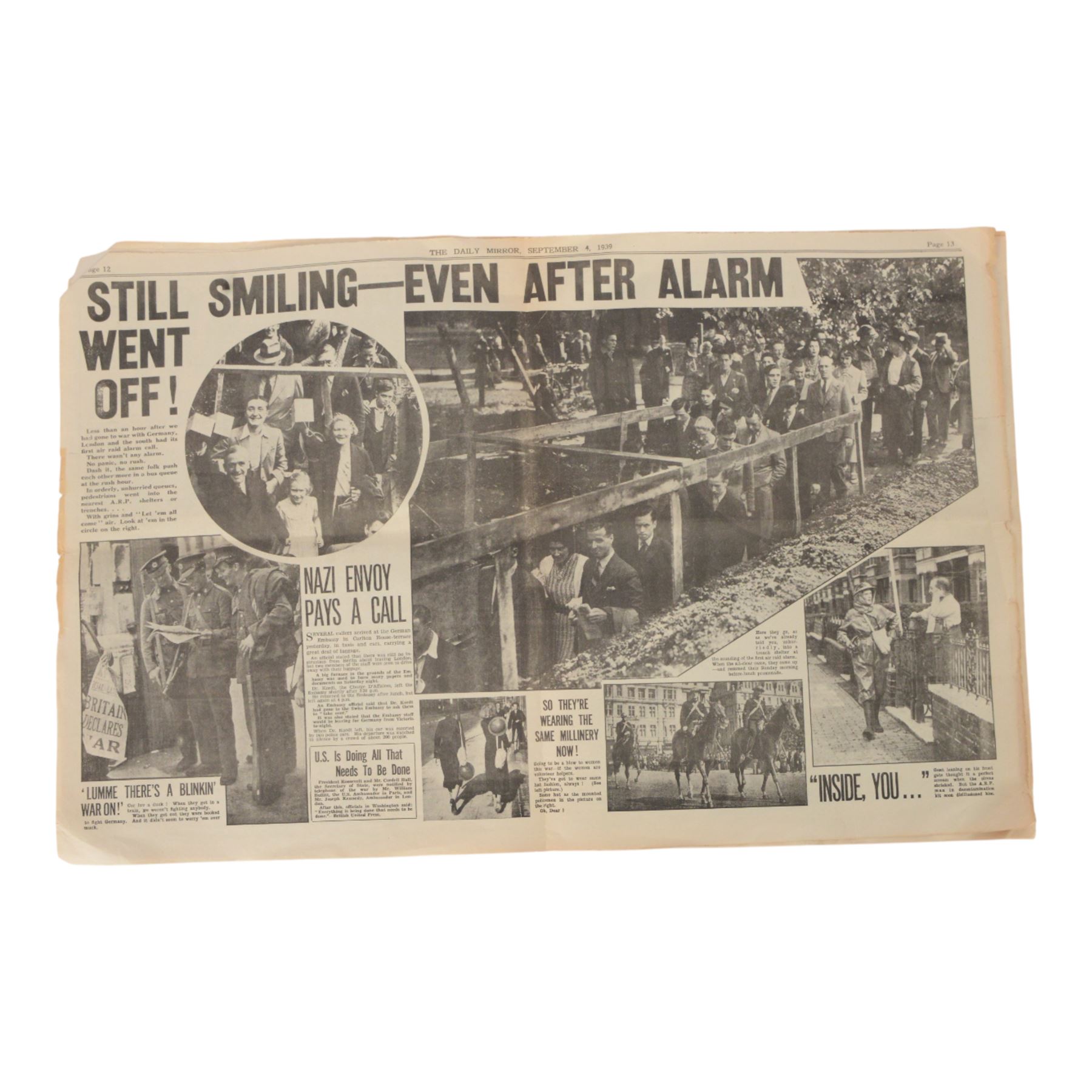 Daily Mirror 'First day of War' newspaper Monday 4th September 1939
