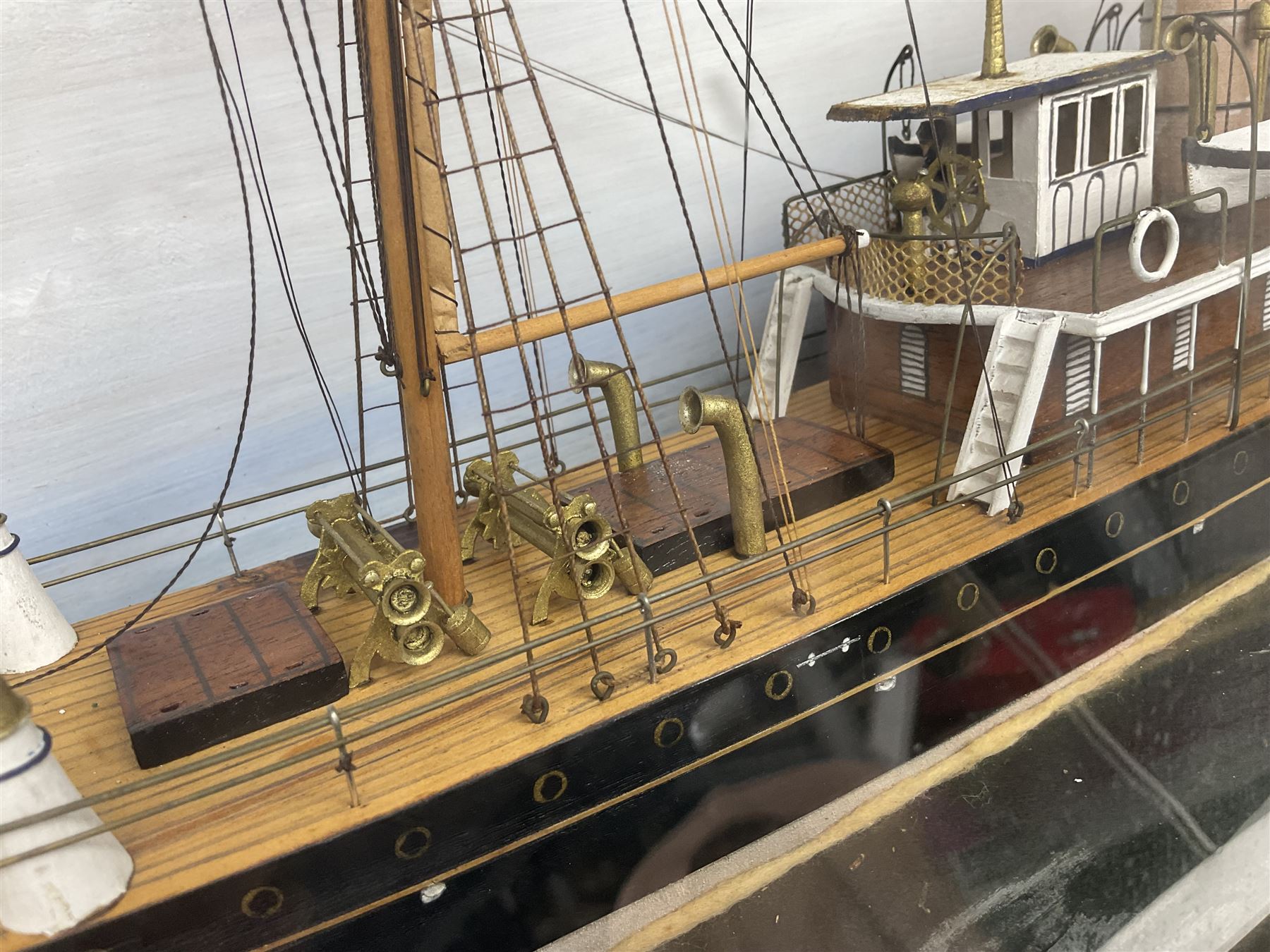 Victorian diorama of scratch built model of steam ship Alexandria, in a glazed case, H41cm, L83cm