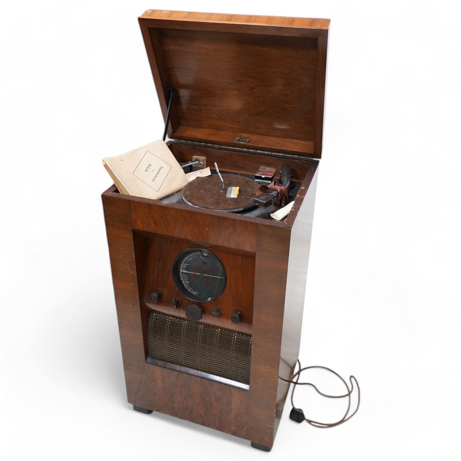 RGD - 1937 walnut cased radiogram, model number. 535 and large collection of records 