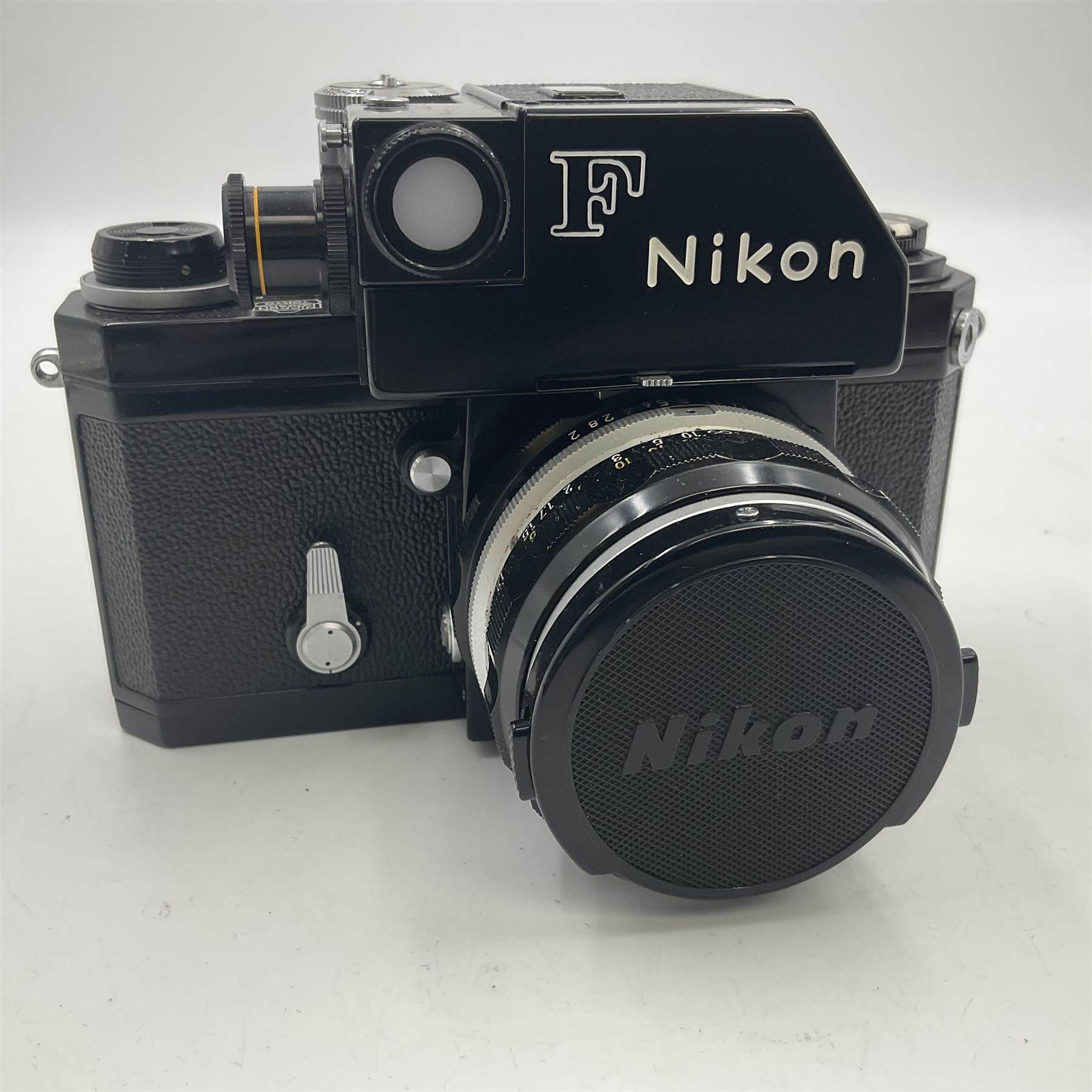 Nikon F Photomic camera body, serial no. 6543350, circa 1964, with 'Nikon NIKKOR-H Auto 1:2 f=50mm' lens, serial no. 1002112