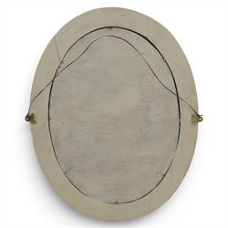 Oval painted pine wall mirror, with carved stepped edge, with mounts for hanging