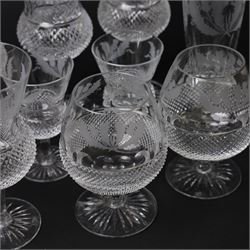 Ten Edinburgh Crystal Thistle pattern glass in pairs, comprising champagne, red wine, white wine, port, sherry and brandy glasses   