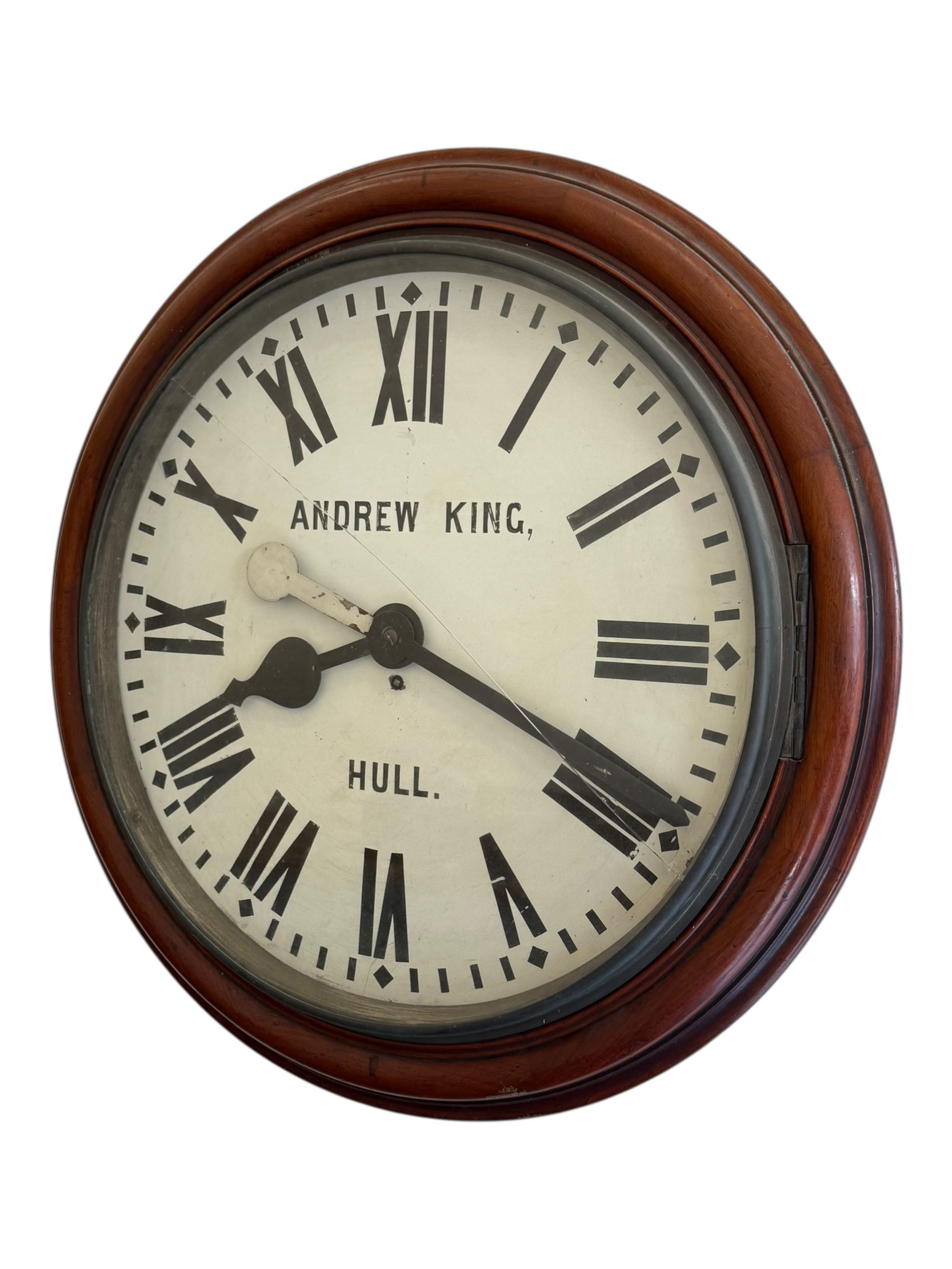 Andrew King of Hull - late 19th century mahogany cased 8-day fusee timepiece wall clock, with a 30