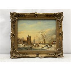 Circle of Jan Jacob Coenraad Spohler (Dutch 1837-1923): Skating on the River, oil on panel bears signature 37cm x 46cm