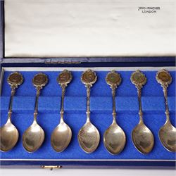 Set of twelve silver teaspoons 'The Twelve Zodiac Spoons' all with symbols of the Zodiac and in fitted case London 1971 Maker John Pinches