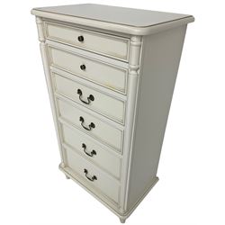 Laura Ashley - 'Clifton' ivory finish chest, fitted with six graduating drawers with heavily moulded edges, flanked by split turned uprights