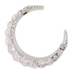 9ct white and yellow gold round brilliant cut diamond crescent brooch, London 1977, total diamond weight approx 0.55 carat