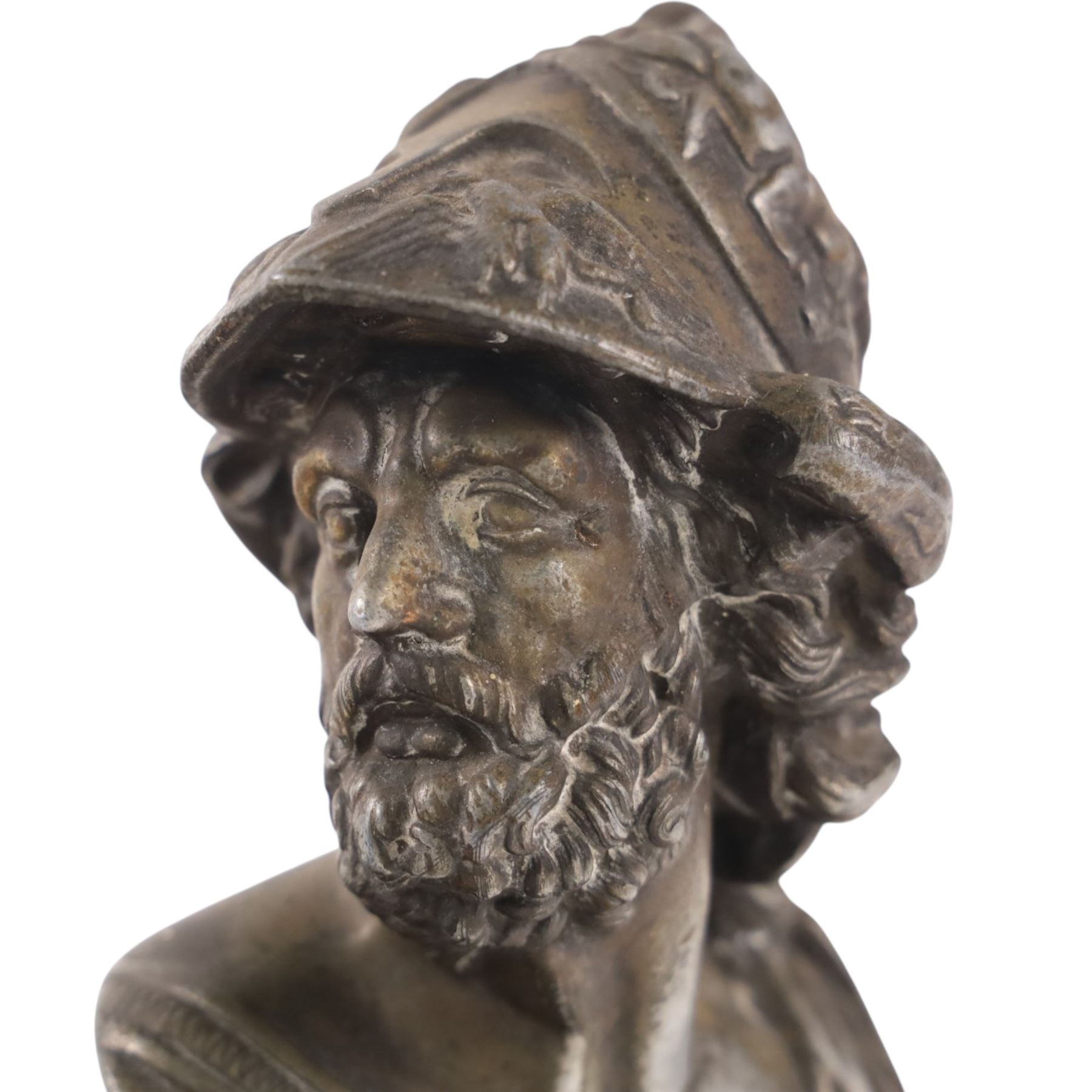 19th Century spelter bust of Menelaus, H21cm