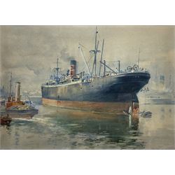 Frank Watson Wood (British 1862-1953): 'Under Repair - Leith Docks', watercolour signed and dated 1927, 25cm x 35cm 
Provenance: private collection, purchased Bonhams Oxford 30th June 2015 Lot 337